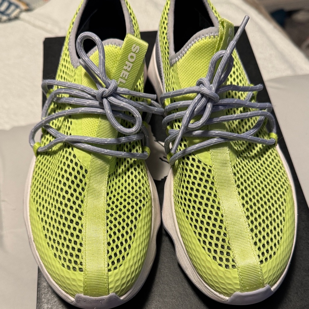 Sorel Neon Green Mesh Sneakers with Gray Laces